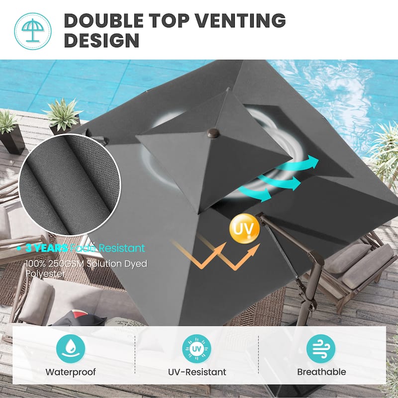 Outdoor 10ft Double Top Patio Cantilever Umbrella with Cross Base by Crestlive Products