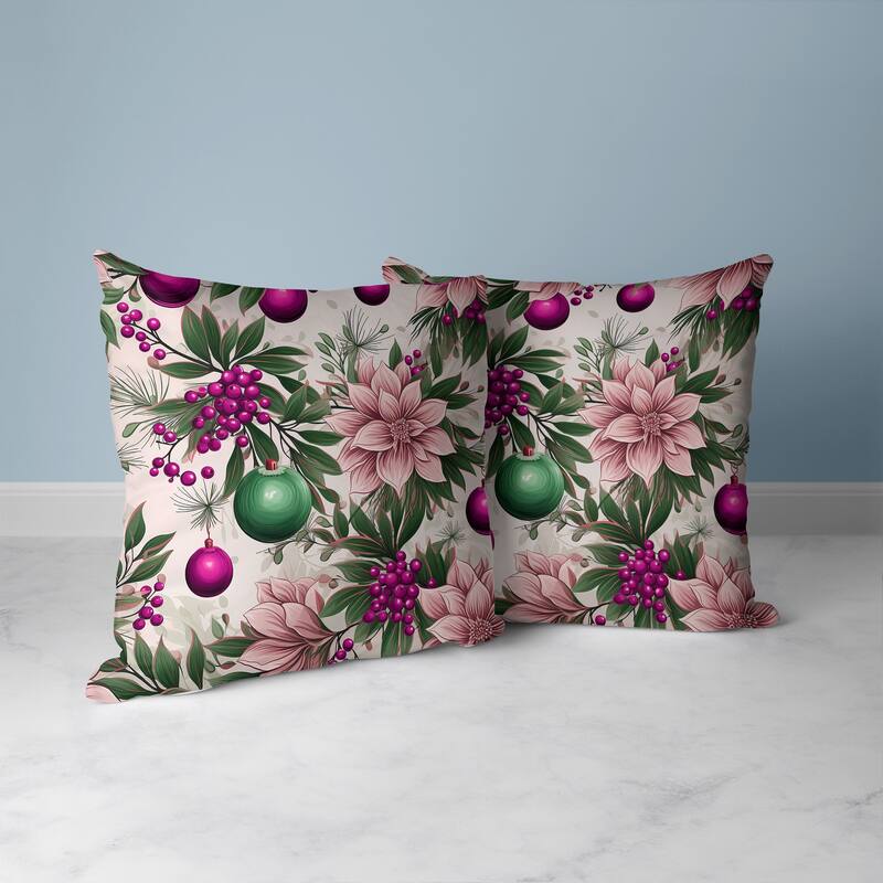 Festive Flurries Faux Suede Reversible Throw Pillow Pink and Green