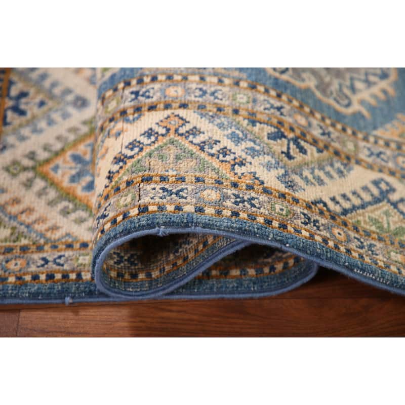 Blue Kazak Oriental Accent Rug Handmade Geometric Wool Carpet - 2'9"x 4'1"