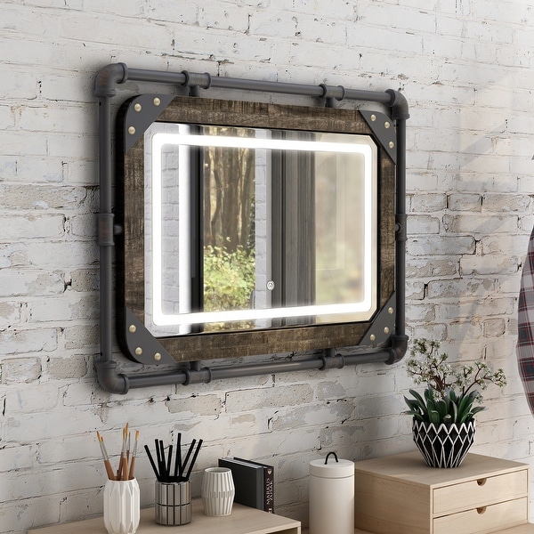 Inyo Industrial Metal Wall Mirror with LED Light by Furniture of