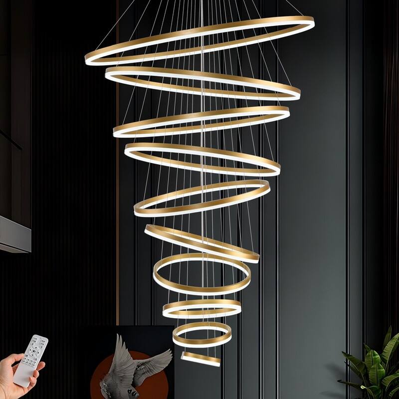 Modern Ring LED Chandelier Ring Adjustable Ceiling Light with Remote Control for High Ceilings