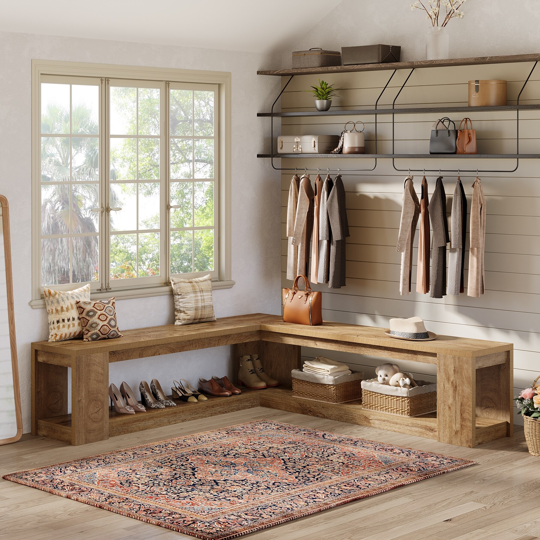 61-Inch L-Shaped Corner Bench with Storage - Overstock - 43856717