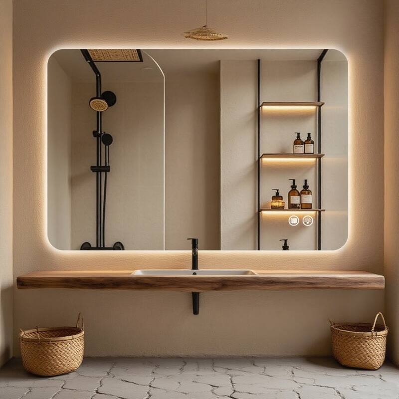 GDFStudio - Meridian Modern Rectangular Backlit Bathroom Wall Mirror, Adjustable LED Lighted, Memory & Aniti-Fog Function