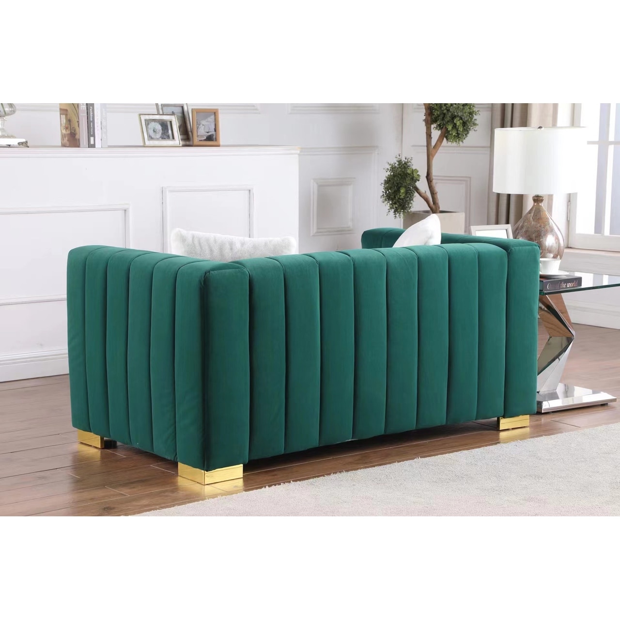 Modern 2 Seater Sectional Sofa Velvet Upholstered Chanel Sofa