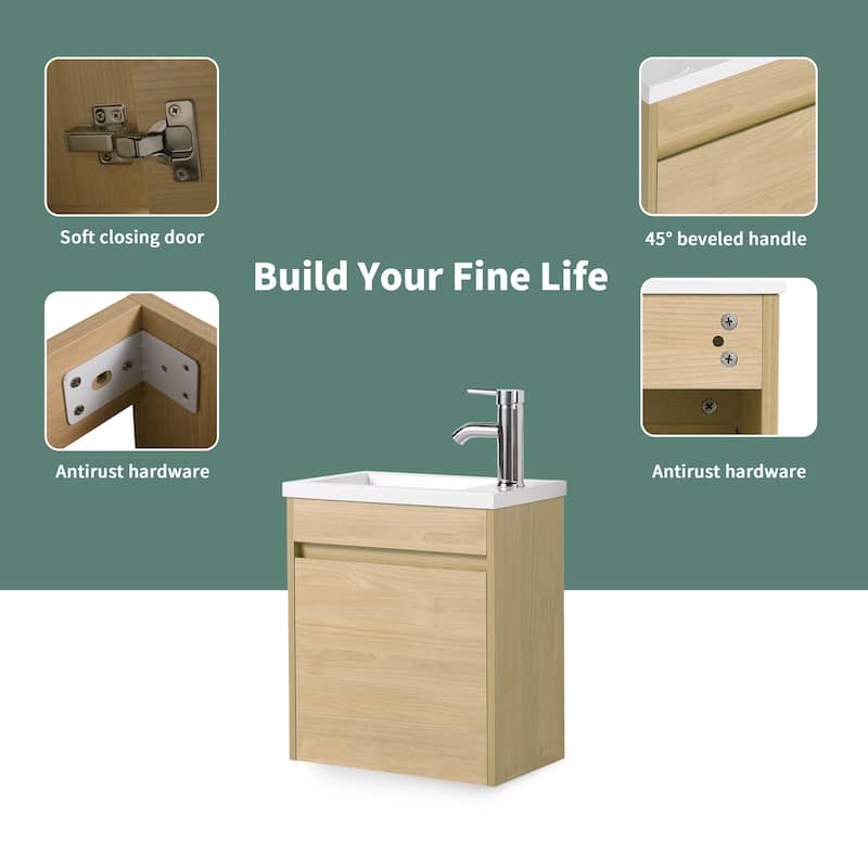BNK 16/18 Inch Single Sink Bathroom Vanity with Soft Close Door