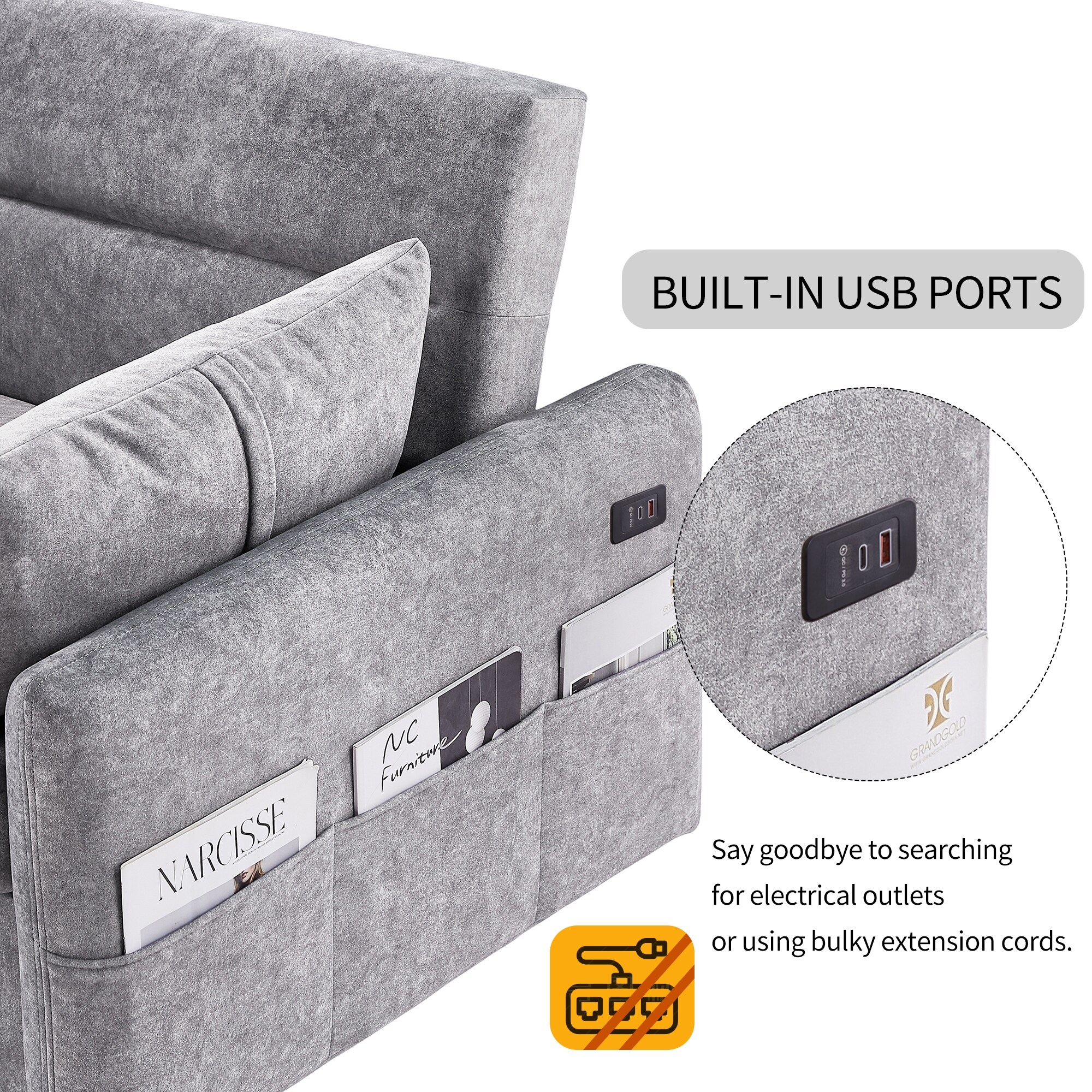 Microfiber Sleeper Loveseat with Pull out Grey Sofa Bed Modern