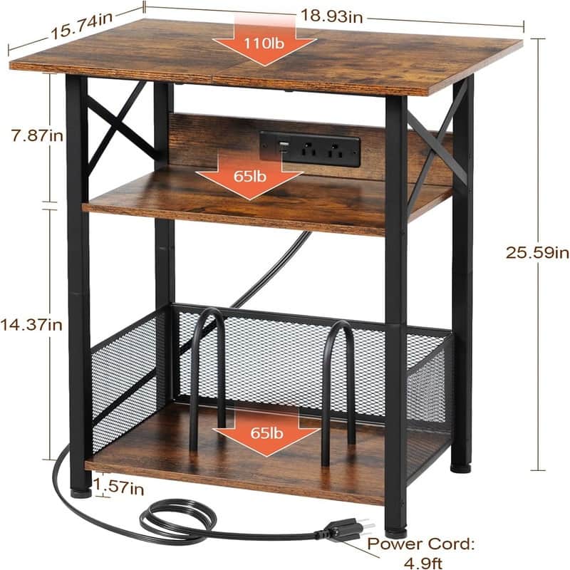 Record Player Stand with Charging Station - 15.75"D x 15.75"W x 25.59"H