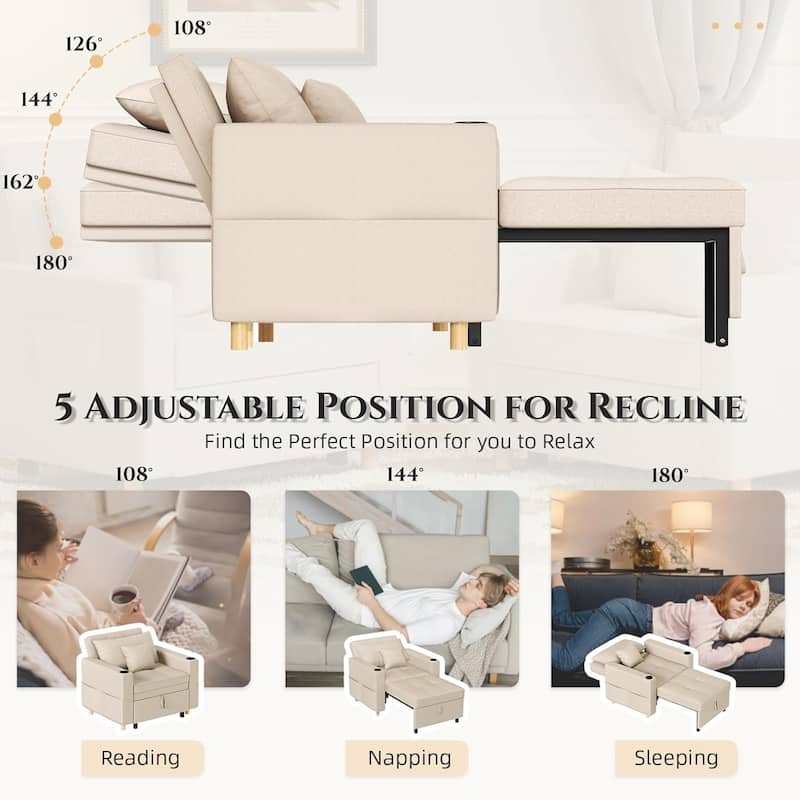AECOJOY Sleeper Chair Extra Wide Convertible Chair Bed 3-in-1 Pull Out Single Sofa