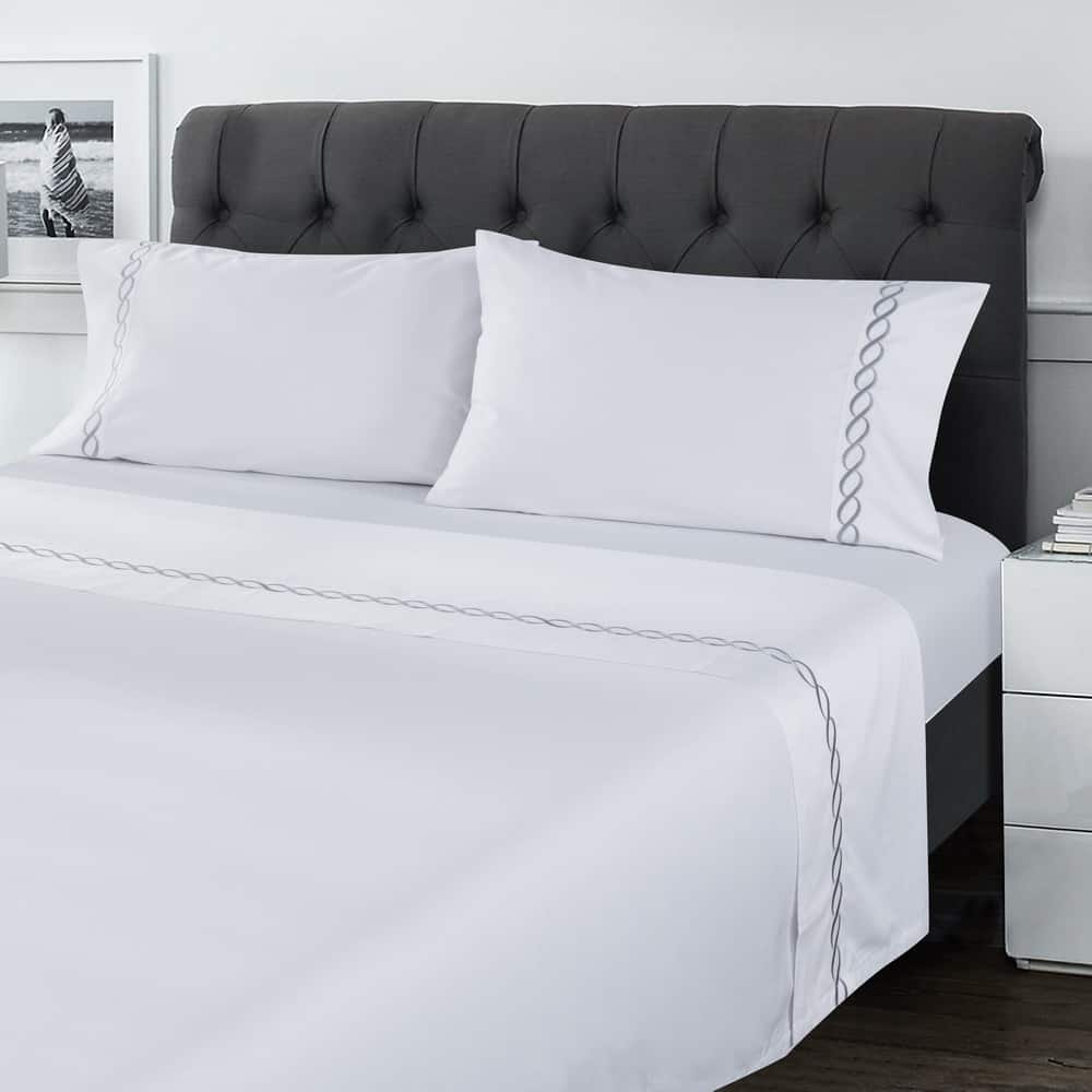 WHOLINENS Cotton Sateen Sheet Set 4Pcs 500 Thread Count Hotel Collection