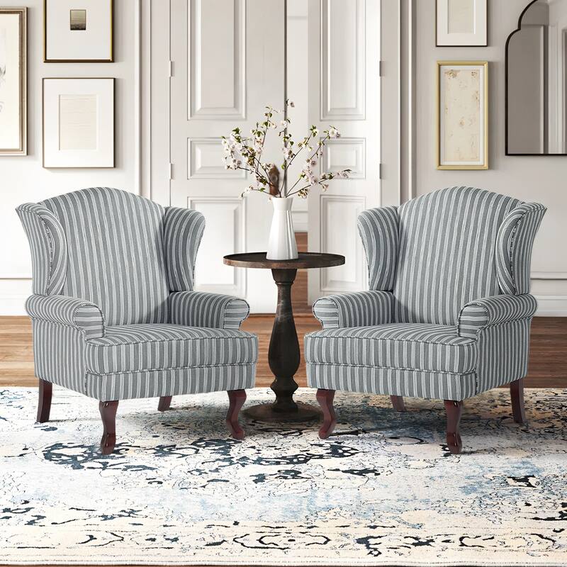 2 Set Traditional Rolled Arm Wing Back Accent Chair