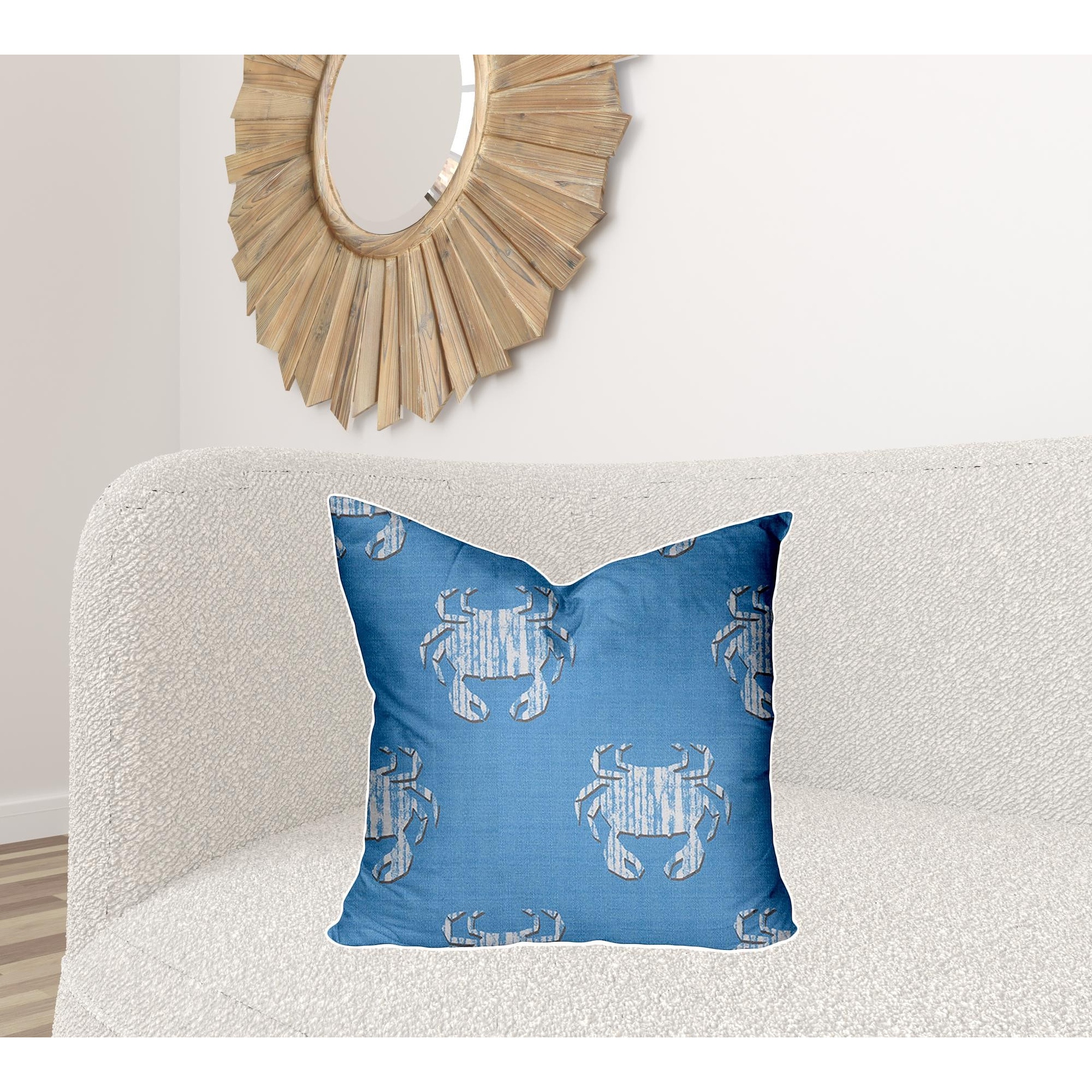 HomeRoots 22 X 22 Blue And White Crab Enveloped Coastal Throw Indoor Outdoor Pillow 17