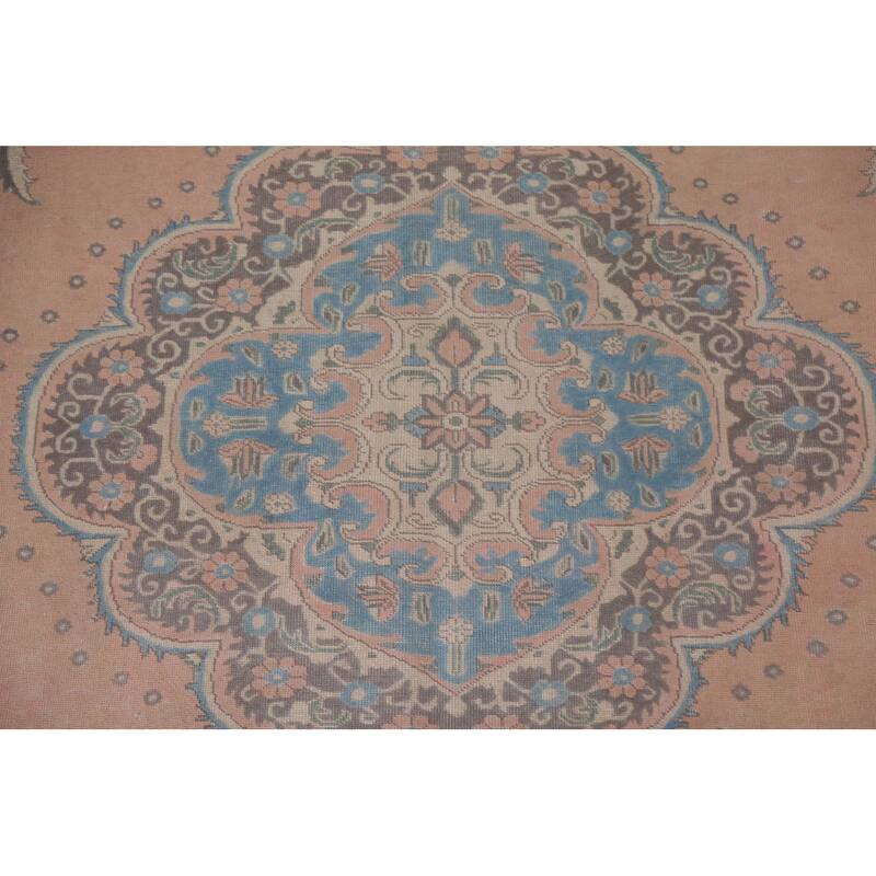 Hand Knotted Oriental 100% Wool Carpet Traditional Medallion Coral Tabriz Area Rug - 11' 11'' X 8' 8''