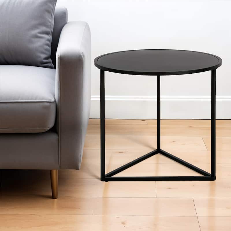 Black Steel Round End Table with Sled Base for Living Room Use - 24” x 24” x 22” (D x W x H)