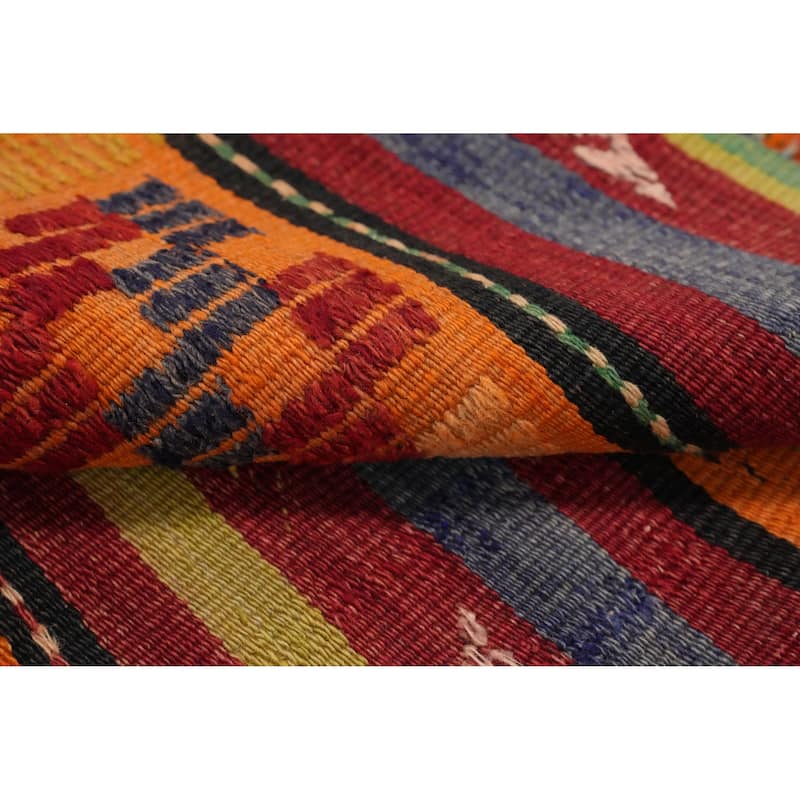 Hand Woven Oriental 100% Wool Carpet Southwestern Tribal Multi-Colored Kilim Area Rug - 7' 5'' X 6' 0''