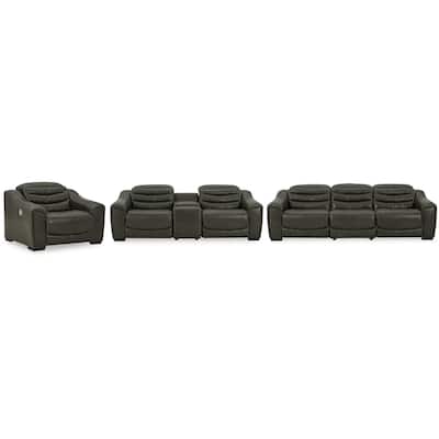 Signature Design by Ashley Center Line Gray Sofa, Loveseat and Recliner - 111" W x 40" D x 35" H