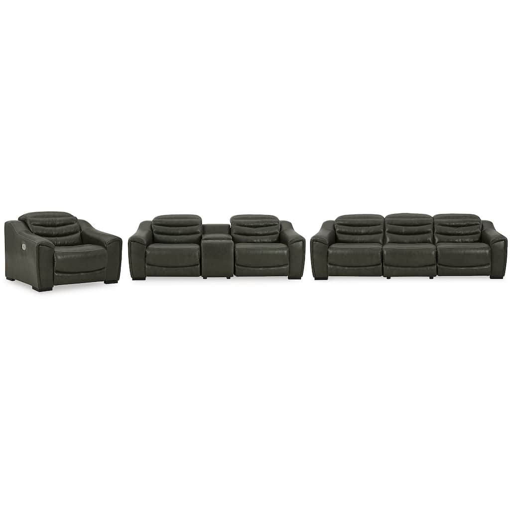 Signature Design by Ashley Center Line Gray Sofa, Loveseat and Recliner - 111" W x 40" D x 35" H