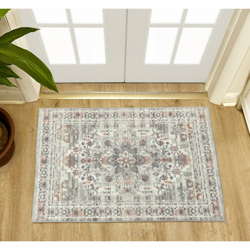 DriftAway Area Rug Washable Rugs for Living Room Non Slip Rubber Backing Low Pile Non Shedding Boho Foldable Vintage Rugs