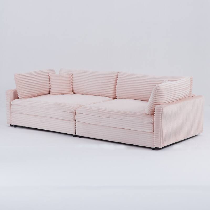 112-inch Pink Corduroy Sofa with Fashionable Design and Comfortable Features