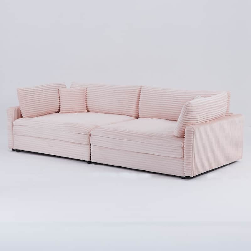 The 112-Inch Corduroy Sofa,With Two Throw Pillows And Four Backrests