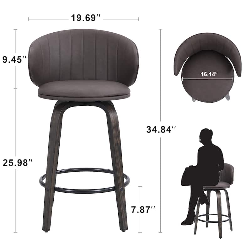 26 Inch Bentwood Bar Stools Swivel Counter Height Bar Stools