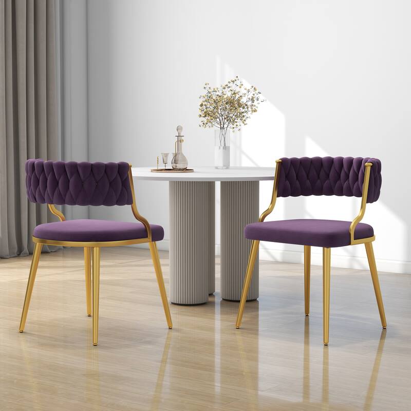 Set of 2 Velvet Dining Chair with Golden Metal Legs