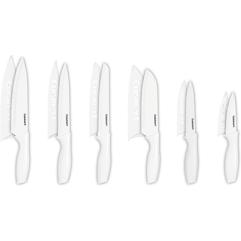 Cuisinart Knife Set, 12pc Ceramic Knife Set w 6 Blades & 6 Blade Guards, Lightweight, Stainless Steel, Durable & Dishwasher Safe - White