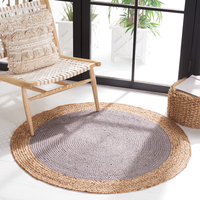 SAFAVIEH Handmade Natural Fiber Charlyne Bordered Round Jute Rug - 8' x 10' Oval - Grey/Natural