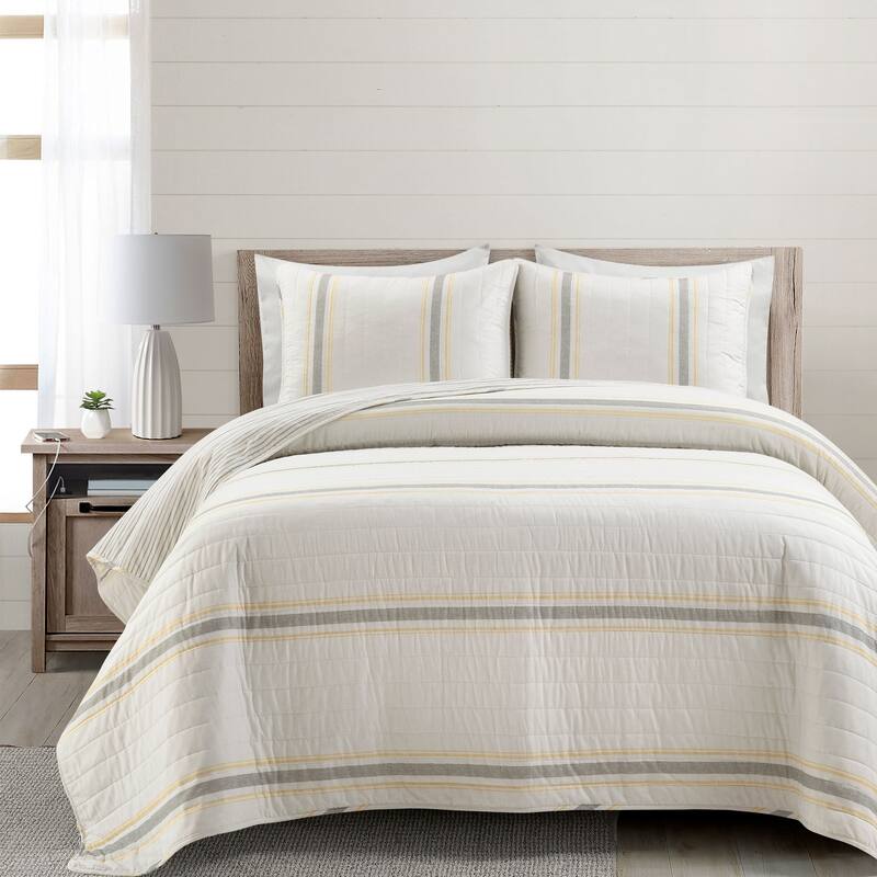 Lush Decor Farmhouse Stripe 3 Piece Quilt Set