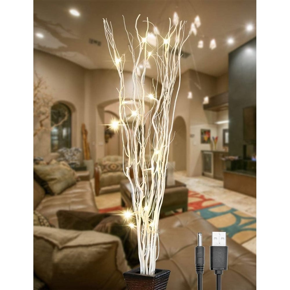 36 Inch Willow Twig Lights 16 LEDs USB And Battery Powered Pack of 2 36.5 Inches Tall