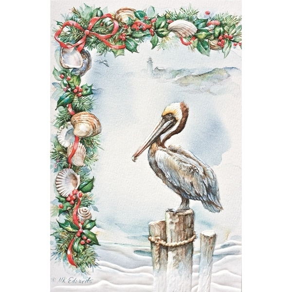Pelican on Pier Pilings Sculpted Embossed 16 Boxed Holiday Cards and Envelopes