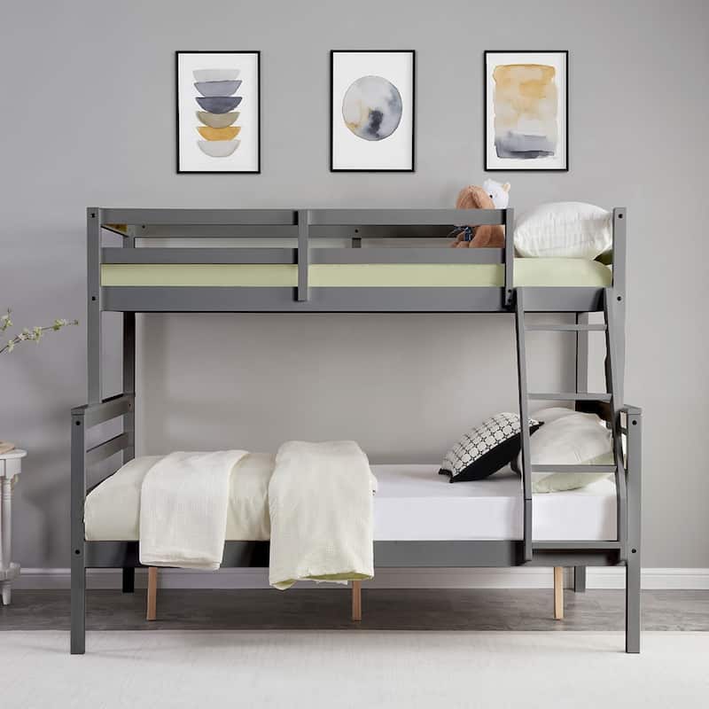 Twin Over Full Bunk Bed,Solid Wood Frame,High Guardrail,Safe for Kids