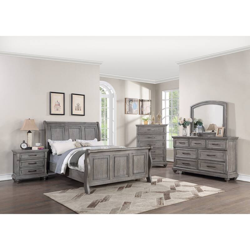 Traditional Style 1pc Bed Set 3-Panel headboard Light Gray Finish Bedroom Furniture