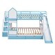 preview thumbnail 6 of 10, Full-Over-Full Castle House Bunk Bed with Slide & Storage Stairs, Wooden Playhouse Bedframe with 2 Drawers & 3 Shelves, for Kids