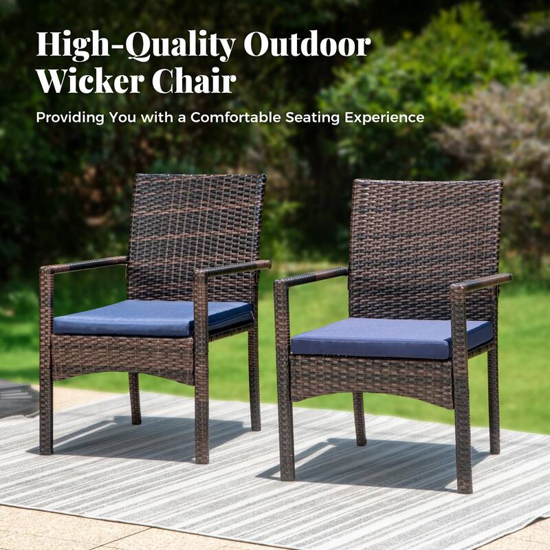 7/9 Patio Dining Set, Expendable Rectangular Outdoor Dining Table with Rattan Chairs