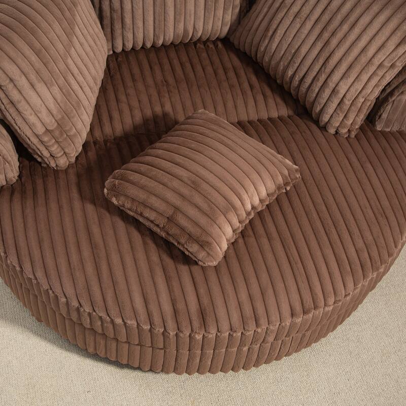 Modern Sofa Chair Round Accent Barrel Chair With 5 Pillows and Storage Ottoman