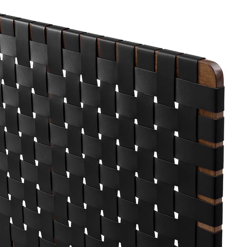Ditmas Solid Wooden Black Leather Basket Weaved Floating Twin Size Headboard