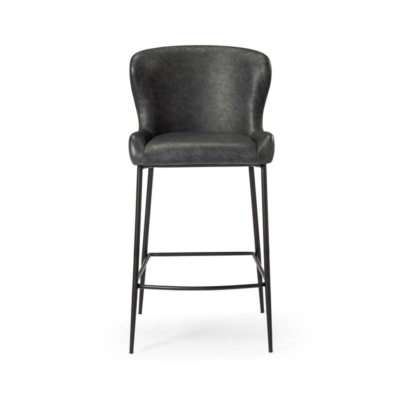 Maven Lane Naomi Metal Kitchen Stool with Vegan Leather Upholstery