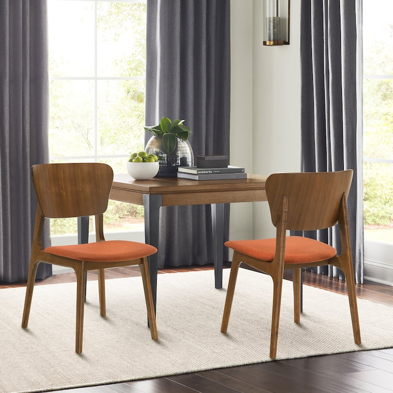 Kalia Mid-Century Modern Upholstered Wood Dining Chairs - Set of 2 - Orange