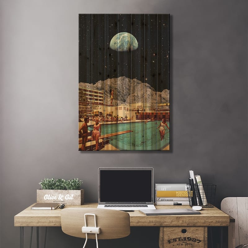 Space Resort Print On Wood by Andreas Lie - Multi-Color