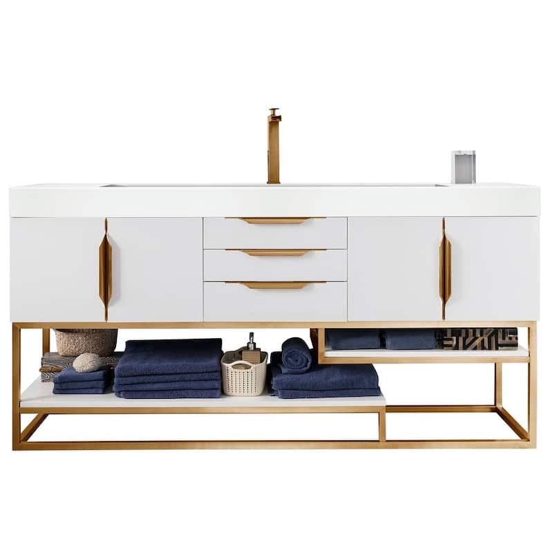 James Martin Vanities Columbia 72" Single Vanity, Glossy White with Radiant Gold Hardware