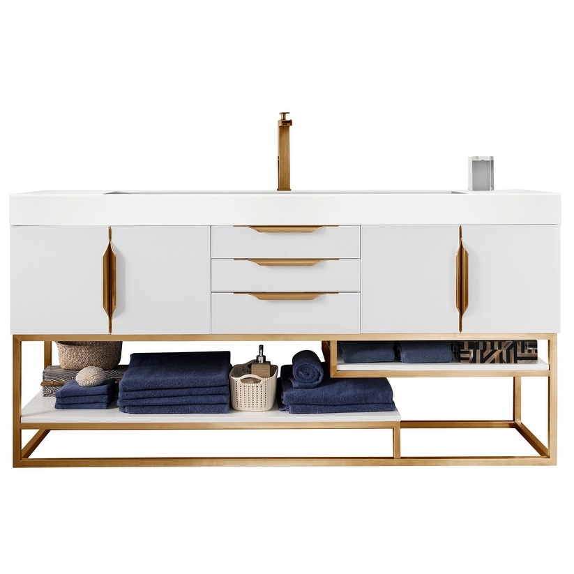 James Martin Vanities Columbia 72" Single Vanity, Glossy White with Radiant Gold Hardware