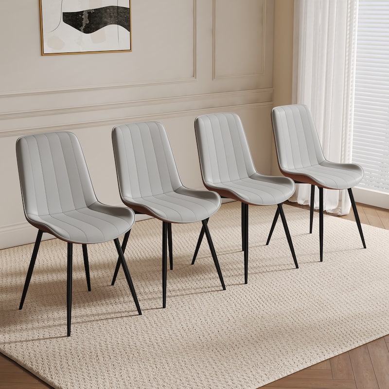 PU Leather Upholstered Solid Back Dining Chair Set of 4