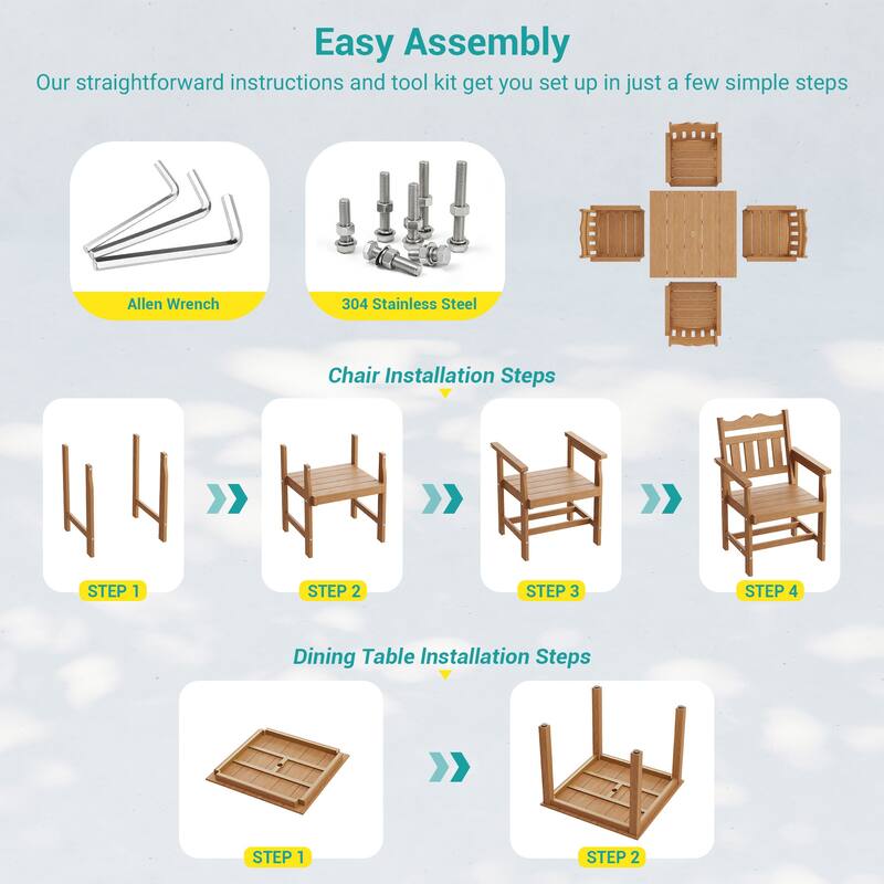 HIPS Outdoor Dining Set All-weather Patio Table and Chairs(Set of 5)