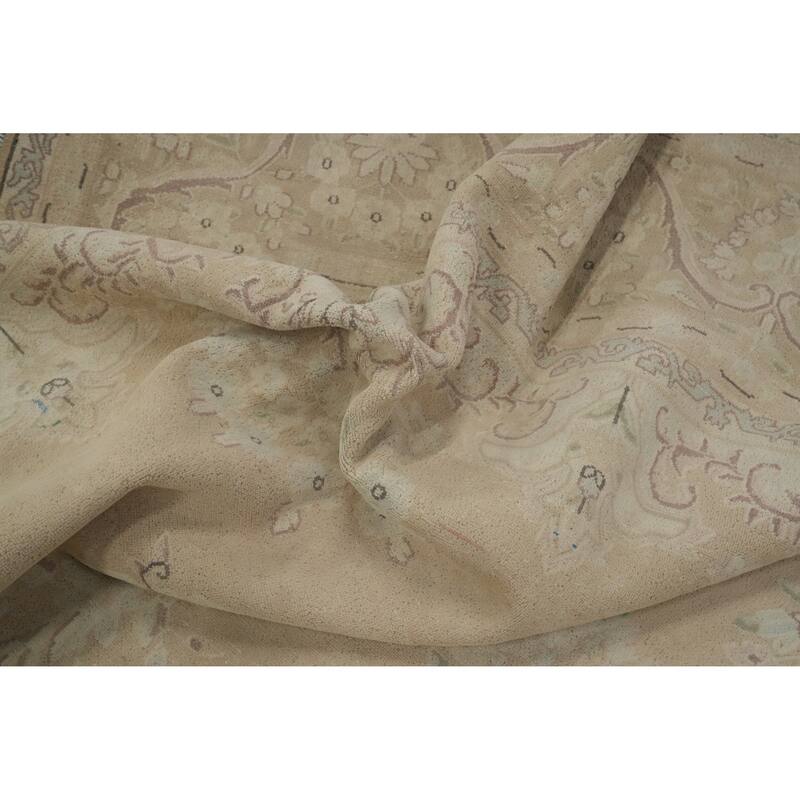 Hand Knotted Oriental 100% Wool Carpet Traditional Floral Beige & Ivories Kerman Area Rug - 12' 4'' X 9' 9''