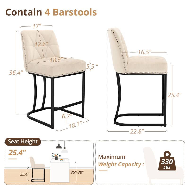 Modern 26.in Armless Barstool Metal Frame Low Back Counter Height Upholstered Bar Stool