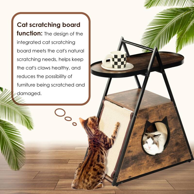 Cat House, End Table.Wood Cat Condo Black Vintage Pet Furniture
