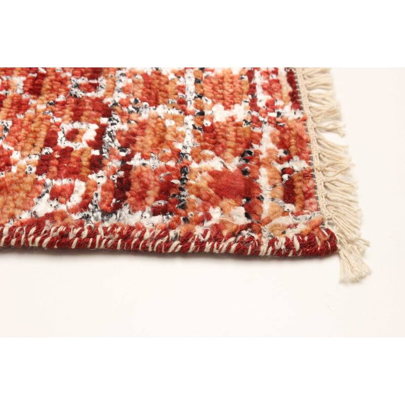 ECARPETGALLERY Hand-knotted Silk Shadow Red Viscose, Wool Rug - 2'0 x 12'1
