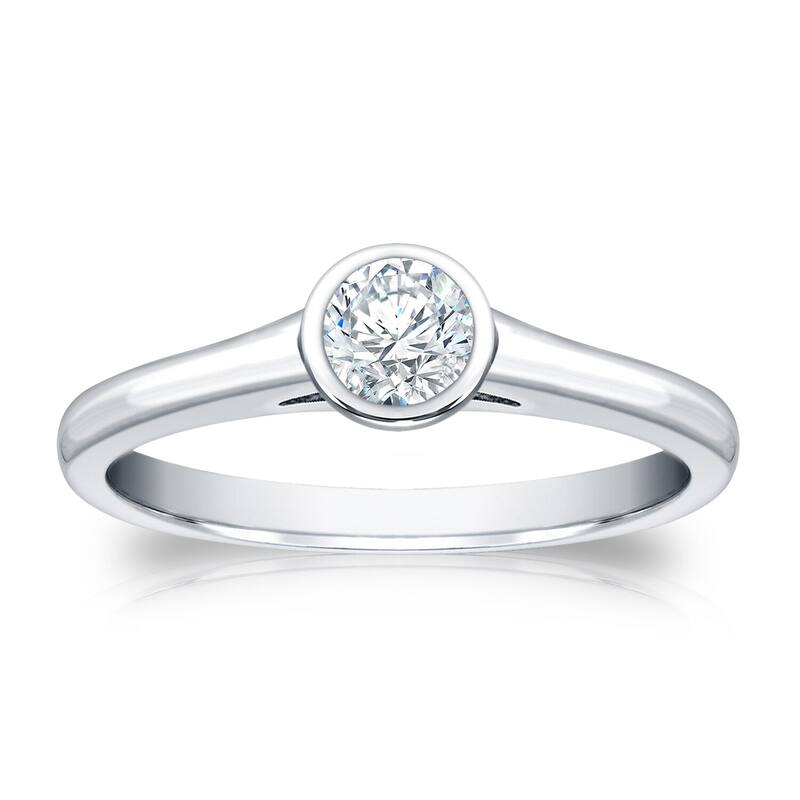 Auriya 18k Gold 1/3ctw Bezel Solitaire Diamond Engagement Ring - White - 4