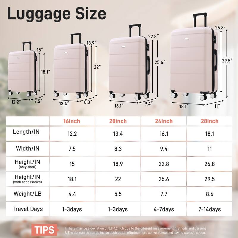 Hardshell Luggage Sets 6 Piece with 2 Bags,Carry on Suitcase with Handle Password Lock Double Spinner Wheels