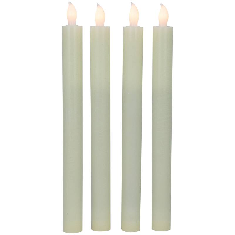 Set of 4 Solid Cream Flameless LED Constant Wax Taper Candles 9.5"